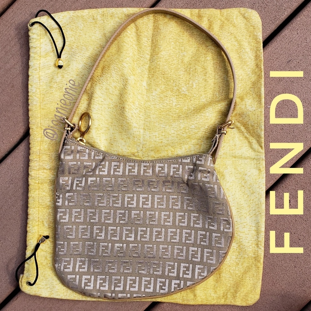 FENDI Zucchino Ostrik Beige Bag Authentic